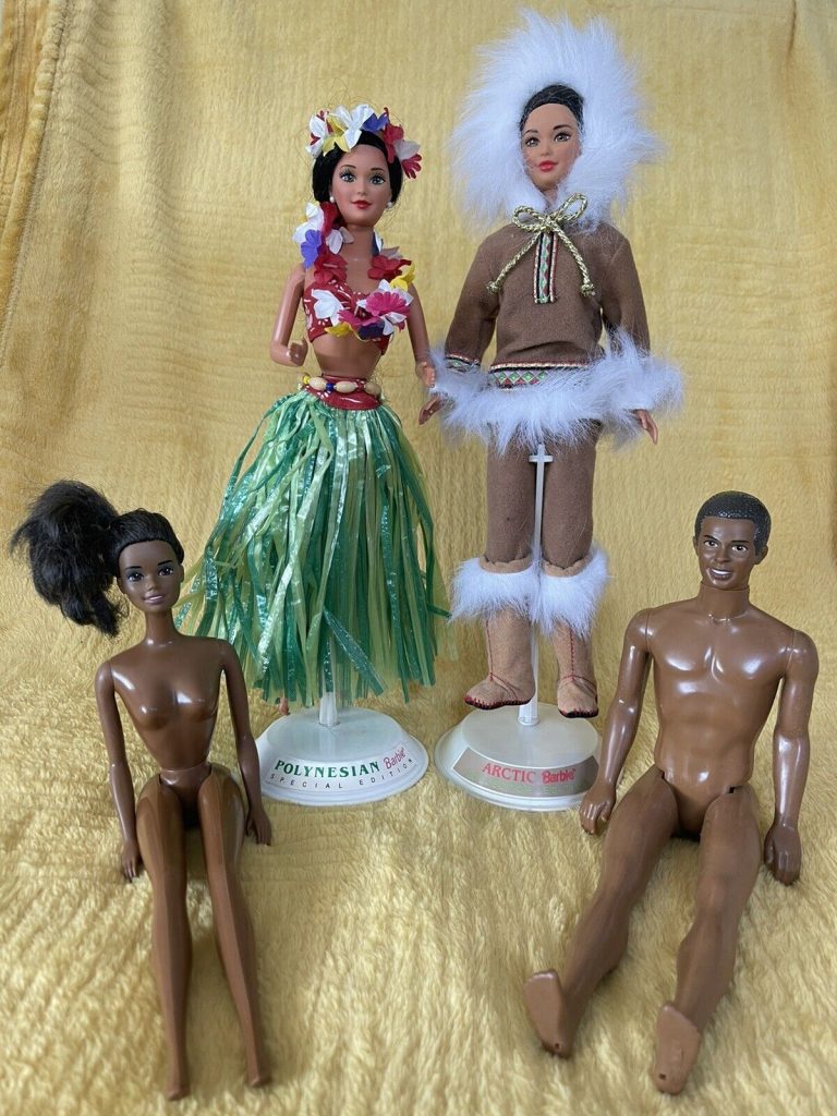 Image courtesy eBay on "mutiethnic" Barbies. Some labeled "polynesian" and "artctic"
